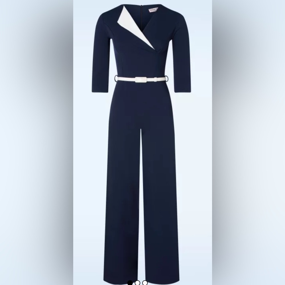 Top Vintage Chic Celeste Jumpsuit in Navy White Belt Size 10